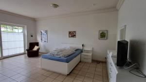 une chambre avec un lit et une télévision dans l'établissement Ferienwohnung im Grünen, à Willebadessen
