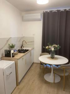 eine kleine Küche mit Tisch und Spüle in der Unterkunft B&B La Fenice in Chieti