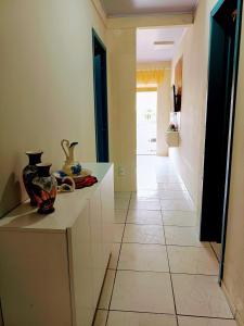 - une cuisine avec un comptoir avec des vases dans l'établissement Recanto Aurora de Bombinhas, à Bombinhas