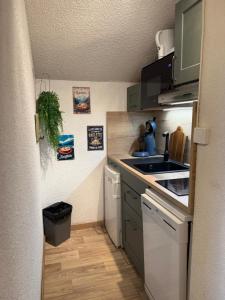 une petite cuisine avec un évier et une cuisinière dans l'établissement Montagne, à Risoul