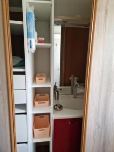 a small bathroom with a sink and a toilet at Сocon bien douillet in Saint-Denis-dʼOléron +23 photos