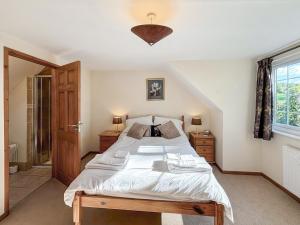 ein Schlafzimmer mit großem Bett und Fenster in der Unterkunft Brithdir in Leighton