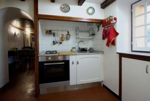 eine Küche mit einem Herd und einem Waschbecken in einem Zimmer in der Unterkunft Charmant appartement à Estavar de 70 m² in Estavar