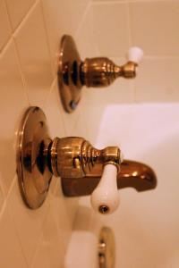 eine Duscharmatur aus Bronze im Badezimmer in der Unterkunft Peter Miller's Room in Jonesborough