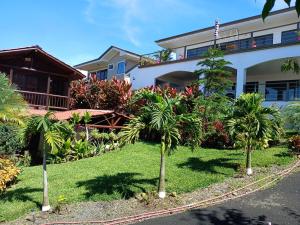 a house with palm trees in front of it at San Luis cabin in Grecia +12 photos