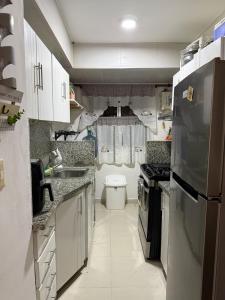 a small kitchen with a sink and a stove at Apartamentos en Pablo mellas morales 3ra etapa M-R42 Apt 101 Santo Domingo in Hato Nuevo