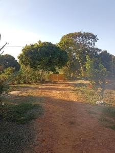 In der Ferne ein Feldweg mit Bäumen und einem Zaun in der Unterkunft Recanto Nova Vida in Ibiapina