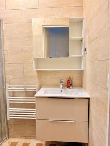a bathroom with a sink and a mirror at Maison Bon Séjour in Livry-Gargan