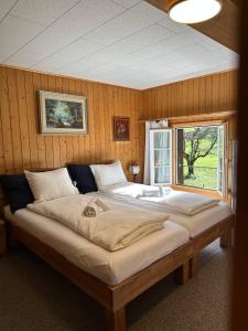 Ένα ή περισσότερα κρεβάτια σε δωμάτιο στο Waterfall Valley House in Lauterbrunnen