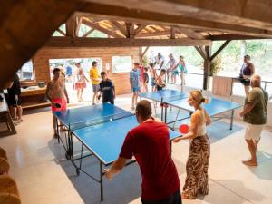 a group of people playing ping pong at Mobil home 24m² avec terrasse à Beaumont-du-Périgord - API-1-52-412 in Beaumont-du-Périgord
