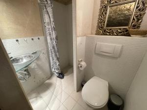 a bathroom with a toilet and a sink and a mirror at L'oustau étoilé in Gordes