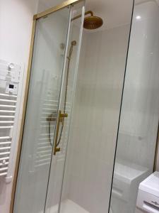 a shower with a glass door in a bathroom at Appartement Chic 4 personnes - Plein Centre Historique in Angers