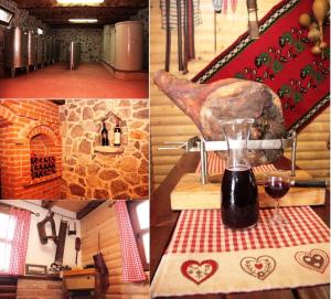 een collage van foto's met een fles wijn en een trap bij Pansion Laktaši in Laktaši