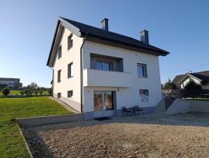 Sveti Jurij ob ŠčavniciApartment Jamna - FREE ticket Bioterme的白色的房子,前门和院子