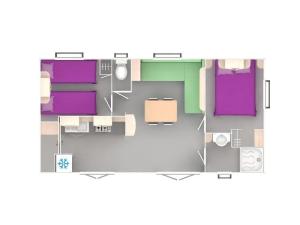 a floor plan of a room with purple and green at Camping 3 étoiles - Piscine - eehhec in Landry +71 photos