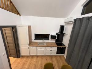 a kitchen with a sink and a microwave at Arbor in Vadul lui Carol II