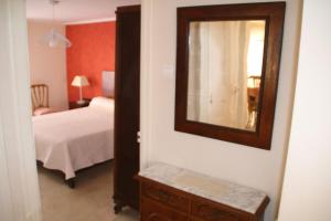 a bedroom with a bed and a mirror on the wall at Maison Puigpelat in Puigpelat