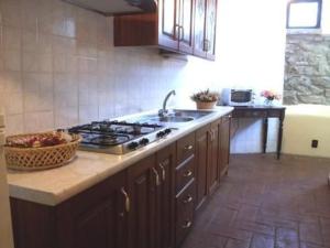 eine Küche mit Herd und Arbeitsplatte in der Unterkunft Freistehendes Agriturismo in der Toskana für sechs Personen mit großem gemeinschaftlich genutzten Garten und Pool in Pratovecchio