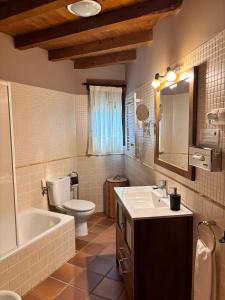 a bathroom with a toilet and a tub and a sink at Casa Rural El Regajo in Tenzuela