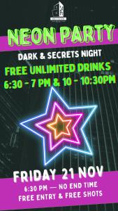 a flyer for a new party with a neon sign at Bed Station Hostel & Pool Bar Hội An " Former Sunflower" in Hoi An