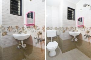 2 immagini di un bagno con servizi igienici e lavandino di Super Hotel O Khadakwasla Lakeview Formerly Gokul Lodge a Kharakvasla