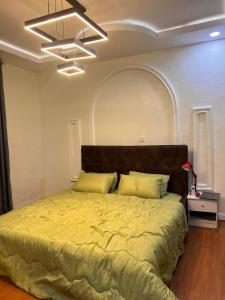 イバダンにあるLOJ Homesのベッドルーム1室(大型ベッド1台、黄色いシーツ付)
