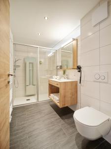 a bathroom with a toilet and a sink at Pitztal Living Apartments in Jerzens +138 photos