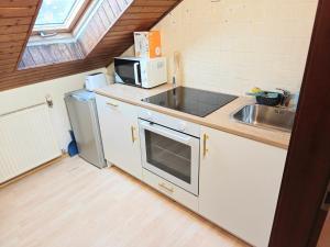 a small kitchen with a sink and a microwave at Fmi35 in Rüsselsheim