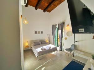 萨莱诺Il Duomo - Relais di Charme的一间卧室，里面有一张床和一台平板电视