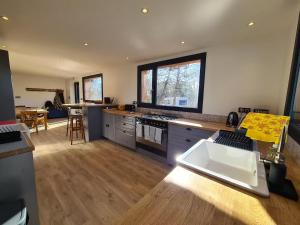 a kitchen with a sink and a stove top oven at Cocooon Wood, hébergement insolite Savoie in Saint-Paul-sur-Yenne +92 photos