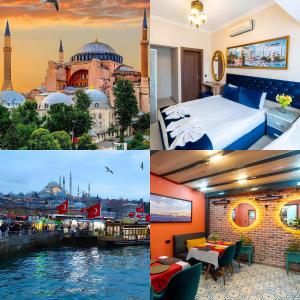 Un collage de fotos de una habitación de hotel con vistas a una ciudad. en Boutique Sultan Hotel, en Estambul
