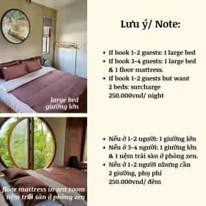 ein Flyer für ein Zimmer mit Bett und Spiegel in der Unterkunft InnerZen Riverside homestay Ben Tre - Japanese style in Ấp Phú Hòa (3)