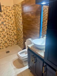 LimpioCASA San Miguel Lodge & pool的一间带水槽和卫生间的浴室