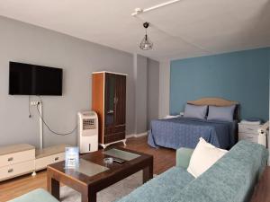 ein kleines Wohnzimmer mit einem Bett und einer Couch in der Unterkunft Samlife Apart in Samsun