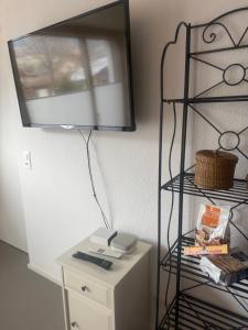 TV colgada en una pared sobre una mesa en Luxury Studio Happy Life, en Blumenstein
