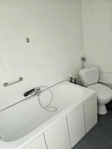 ein weißes Badezimmer mit Waschbecken und Toilette in der Unterkunft Cozy studio in Cracow in Krakau