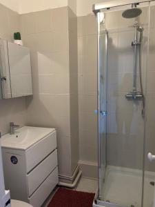 a bathroom with a shower and a toilet and a sink at L'observatoire in Le Havre +17 photos