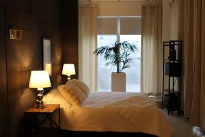 une chambre avec un lit avec deux lampes et une fenêtre dans l'établissement Casa Verde, à Maasmechelen