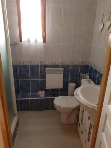 ein kleines Badezimmer mit Toilette und Waschbecken in der Unterkunft Chalet moderne à Formiguères de 80 m² avec terrasse in Formiguères