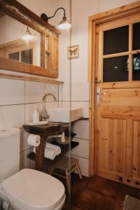 un bagno con un water bianco e un lavandino di Dom na Padole a Tylmanowa Altre 46 foto