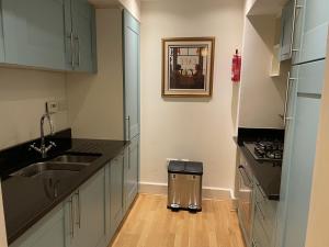 een keuken met een wastafel en een vuilnisbak bij Moat House 1 in Fort Augustus