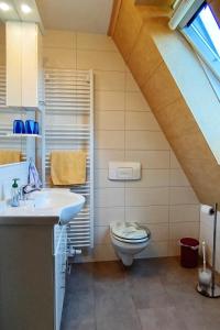 ein Badezimmer mit Toilette und Waschbecken in der Unterkunft Ferienwohnung Neubert in Wolkenstein + 7 Fotos