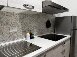 eine Küche mit Spüle und Kühlschrank in der Unterkunft Ulisse Fashion Suites - Ecosole Real Estate in Serravalle Scrivia