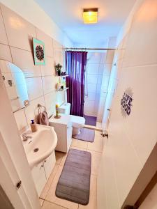 a bathroom with a sink and a toilet at Hermosa habitación privada in Maldonado