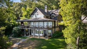 an aerial view of a house with a porch at Lakeview Landing in Morganton