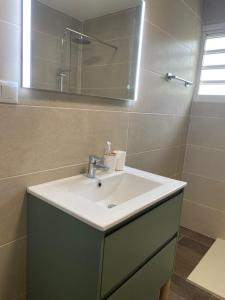 a bathroom with a sink and a mirror at Letoilevelli in Salazie