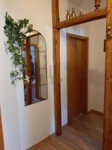 einen Flur mit einem Spiegel neben einer Tür in der Unterkunft Appartement in Gehren in Ilmenau