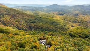 une vue aérienne d'une maison au milieu d'une forêt dans l'établissement Mountain High - Hot Tub Game Room and Views, à Sapphire
