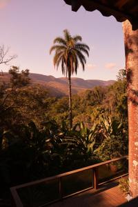una palmera en un balcón con vistas a las montañas en Casa Raul Macacos, en Nova Lima