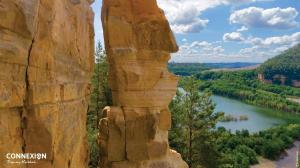 a view of a river from a rock formation at Chez Ninon in Freyming